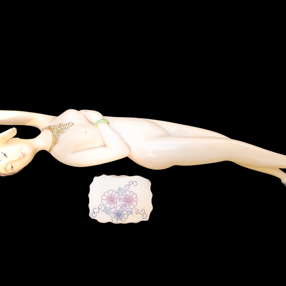 Antique Nude Reclining Lady Faux Ivory Asian Art Deco Republic-Era Elegance